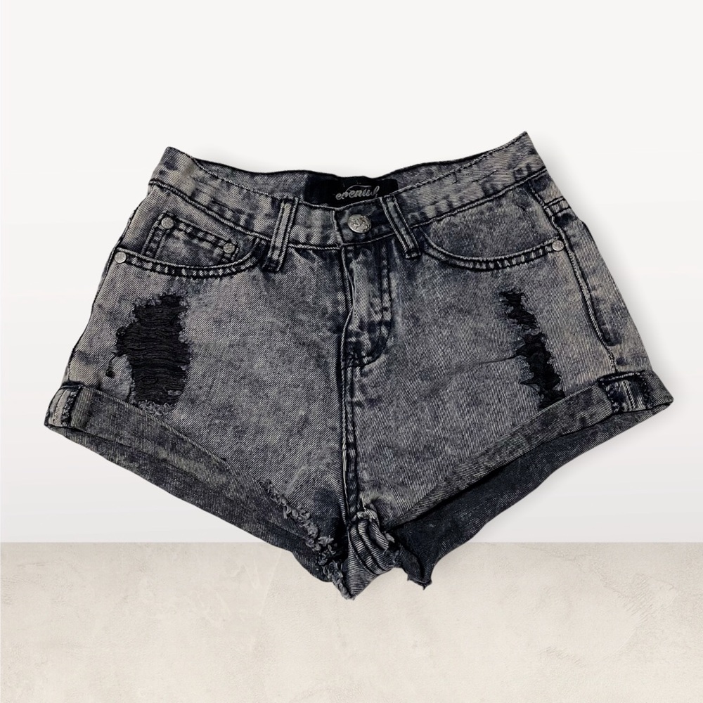 Black grey Acid Wash High Waist Shorts S